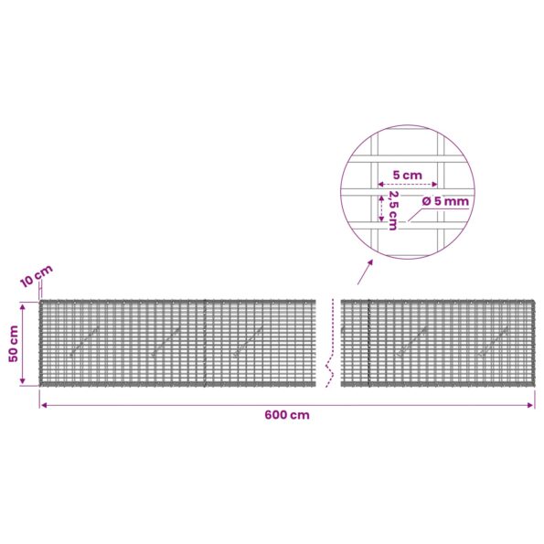 vidaXL Gabión s drôtom 5 mm a sieťou 5x2,5 cm 600x10x50 cm – Obrázok 6