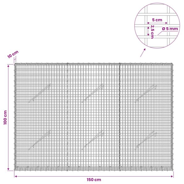 vidaXL Gabión s drôtom 5 mm a sieťou 5x2,5 cm 150x10x100 cm – Obrázok 6
