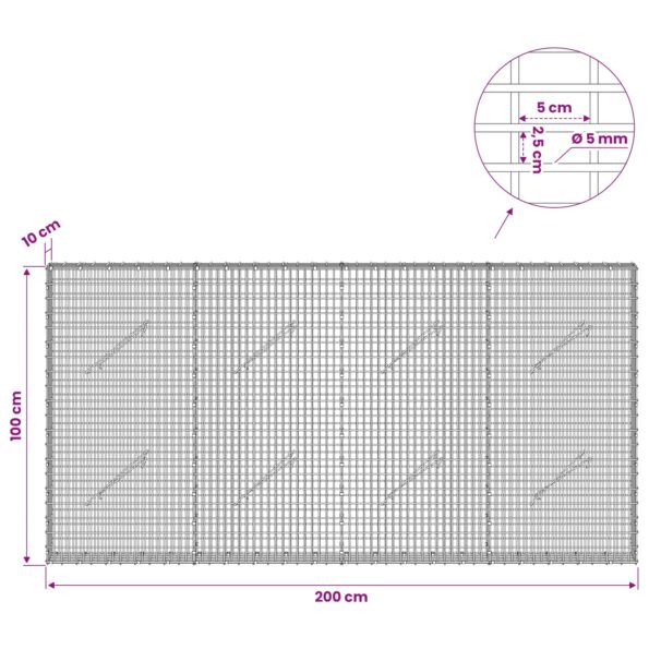 vidaXL Gabión s drôtom 5 mm a sieťou 5x2,5 cm 200x10x100 cm – Obrázok 6