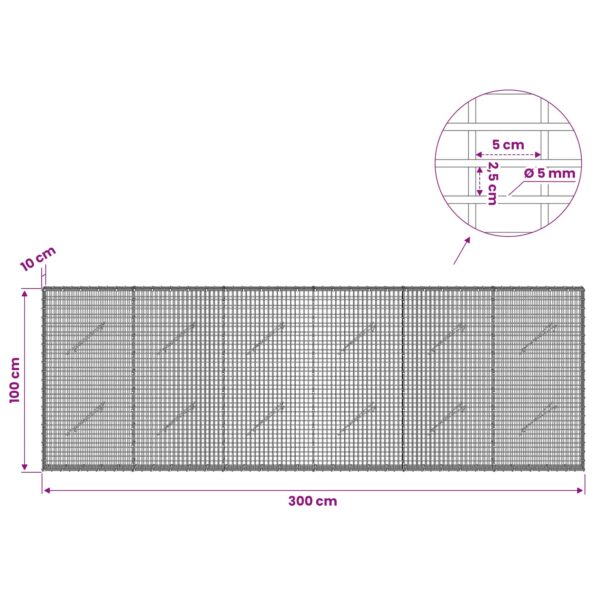 vidaXL Gabión s drôtom 5 mm a sieťou 5x2,5 cm 300x10x100 cm – Obrázok 6
