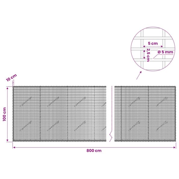vidaXL Gabión s drôtom 5 mm a sieťou 5x2,5 cm 800x10x100 cm – Obrázok 6