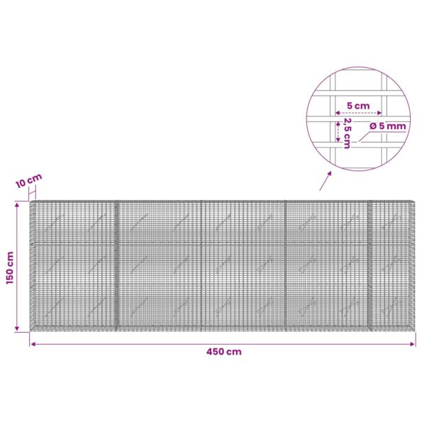 vidaXL Gabión s drôtom 5 mm a sieťou 5x2,5 cm 450x10x150 cm – Obrázok 6