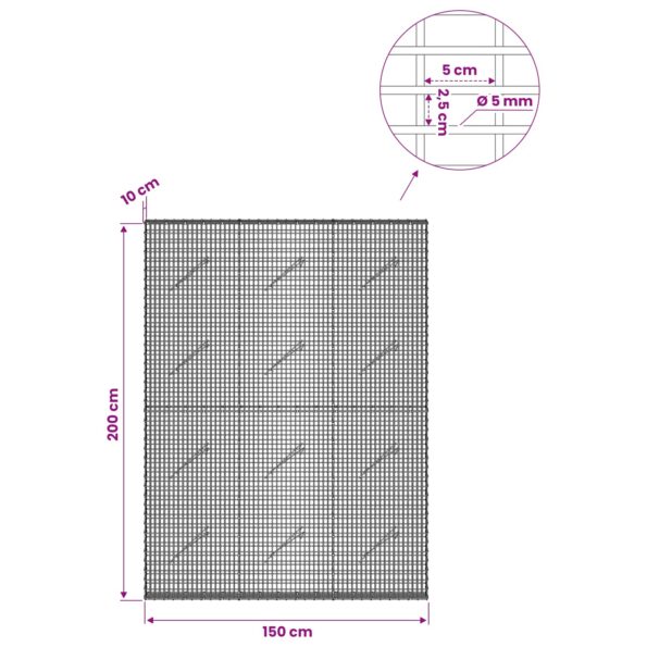 vidaXL Gabión s drôtom 5 mm a sieťou 5x2,5 cm 150x10x200 cm – Obrázok 6
