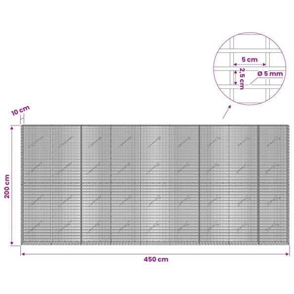 vidaXL Gabión s drôtom 5 mm a sieťou 5x2,5 cm 450x10x200 cm – Obrázok 6