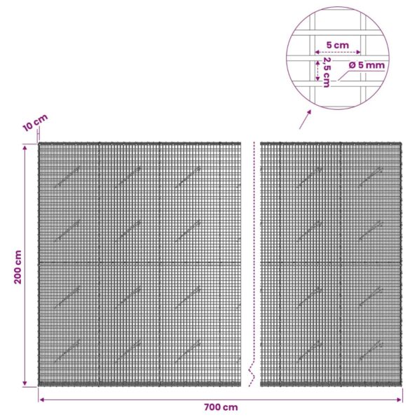 vidaXL Gabión s drôtom 5 mm a sieťou 5x2,5 cm 700x10x200 cm – Obrázok 6