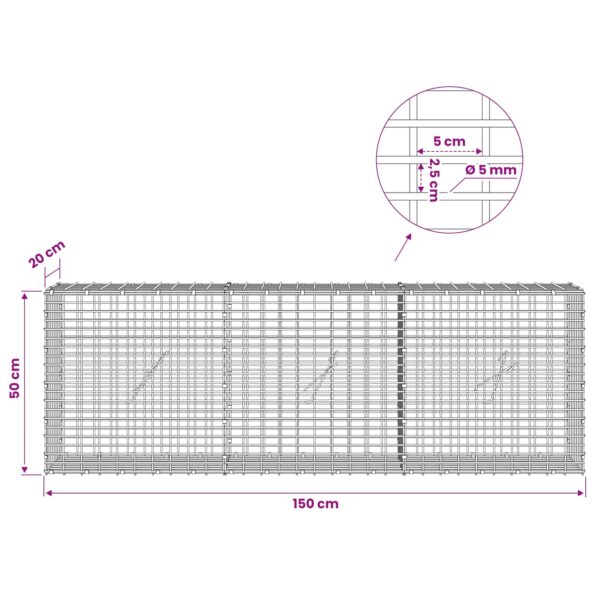 vidaXL Gabión s drôtom 5 mm a sieťou 5x2,5 cm 150x20x50 cm – Obrázok 6
