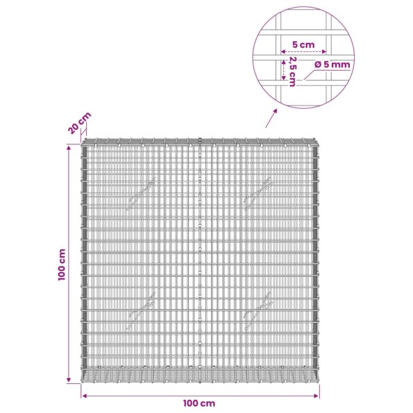 vidaXL Gabión s drôtom 5 mm a sieťou 5x2,5 cm 100x20x100 cm – Obrázok 6