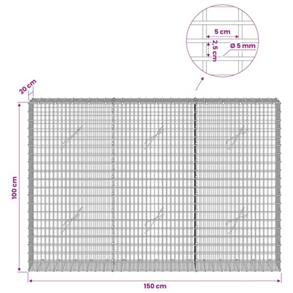 vidaXL Gabión s drôtom 5 mm a sieťou 5x2,5 cm 150x20x100 cm – Obrázok 6