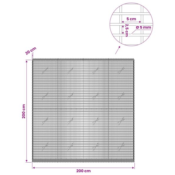 vidaXL Gabión s drôtom 5 mm a sieťou 5x2,5 cm 200x20x200 cm – Obrázok 6