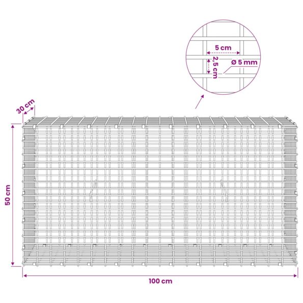 vidaXL Gabión s drôtom 5 mm a sieťou 5x2,5 cm 100x30x50 cm – Obrázok 6