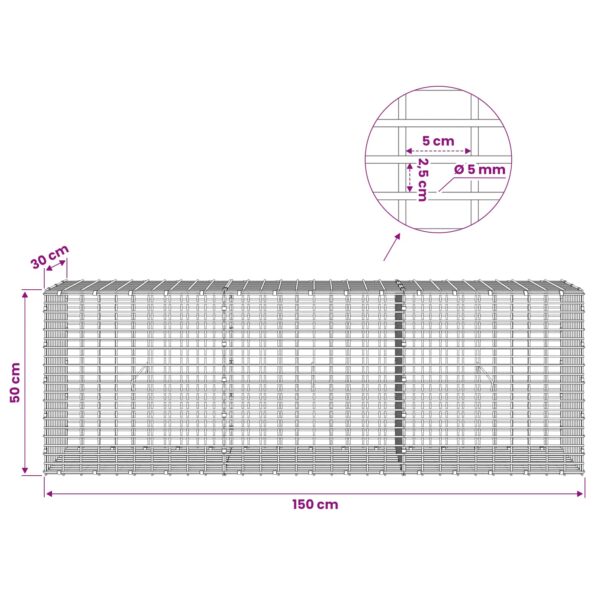 vidaXL Gabión s drôtom 5 mm a sieťou 5x2,5 cm 150x30x50 cm – Obrázok 6
