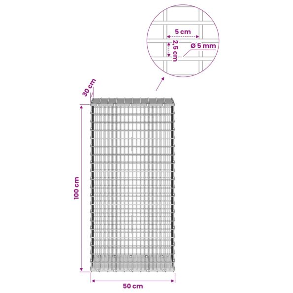 vidaXL Gabión s drôtom 5 mm a sieťou 5x2,5 cm 50x30x100 cm – Obrázok 6