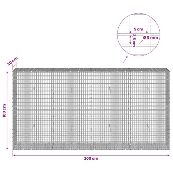 vidaXL Gabión s drôtom 5 mm a sieťou 5x2,5 cm 200x30x100 cm – Obrázok 6