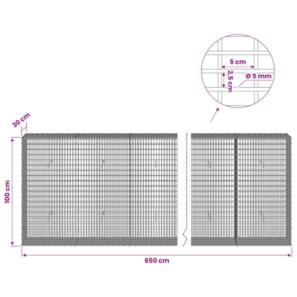 vidaXL Gabión s drôtom 5 mm a sieťou 5x2,5 cm 650x30x100 cm – Obrázok 6