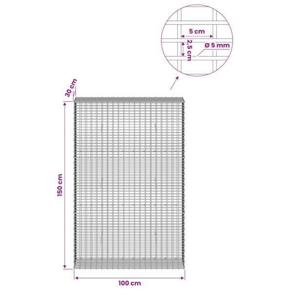 vidaXL Gabión s drôtom 5 mm a sieťou 5x2,5 cm 100x30x150 cm – Obrázok 6