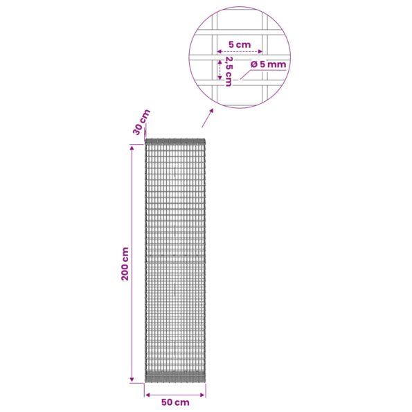 vidaXL Gabión s drôtom 5 mm a sieťou 5x2,5 cm 50x30x200 cm – Obrázok 6