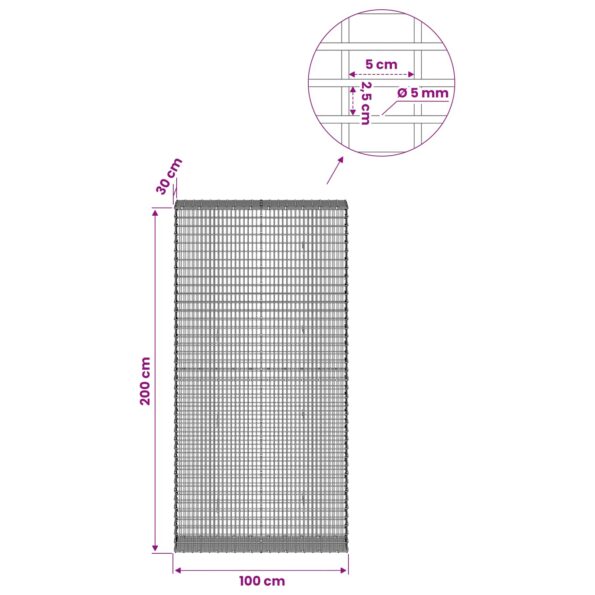vidaXL Gabión s drôtom 5 mm a sieťou 5x2,5 cm 100x30x200 cm – Obrázok 6