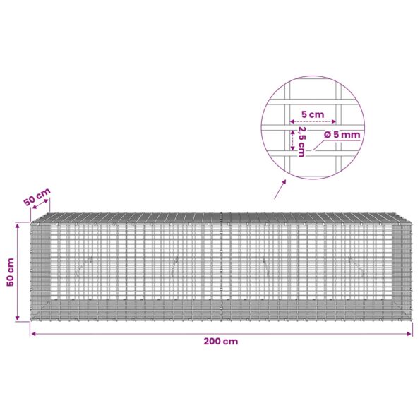 vidaXL Gabión s drôtom 5 mm a sieťou 5x2,5 cm 200x50x50 cm – Obrázok 6