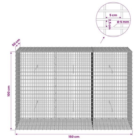 vidaXL Gabión s drôtom 5 mm a sieťou 5x2,5 cm 150x50x100 cm – Obrázok 6
