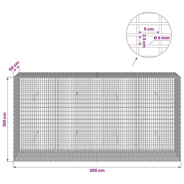 vidaXL Gabión s drôtom 5 mm a sieťou 5x2,5 cm 200x50x100 cm – Obrázok 6