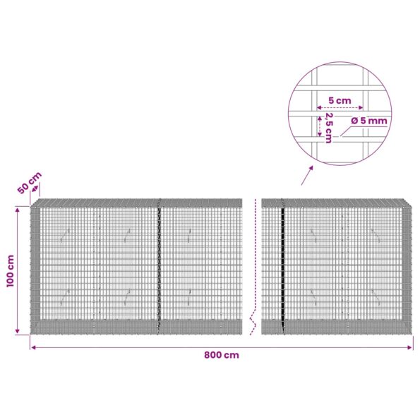 vidaXL Gabión s drôtom 5 mm a sieťou 5x2,5 cm 800x50x100 cm – Obrázok 6