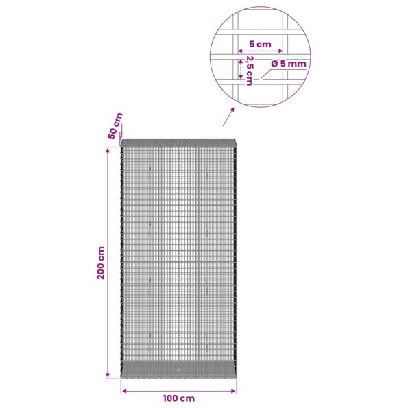 vidaXL Gabión s drôtom 5 mm a sieťou 5x2,5 cm 100x50x200 cm – Obrázok 6