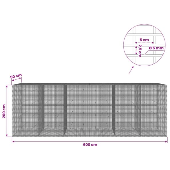 vidaXL Gabión s drôtom 5 mm a sieťou 5x2,5 cm 600x50x200 cm – Obrázok 6