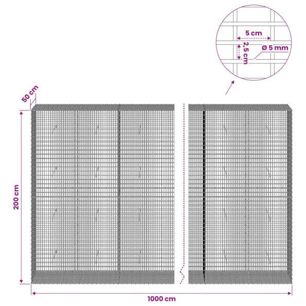 vidaXL Gabión s drôtom 5 mm a sieťou 5x2,5 cm 1000x50x200 cm – Obrázok 6