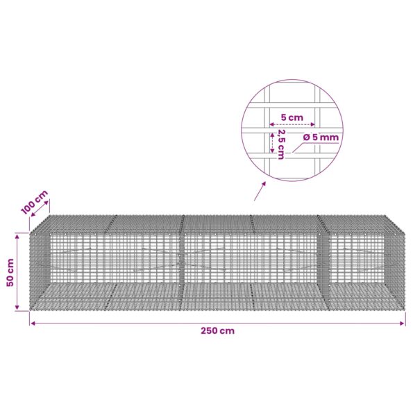vidaXL Gabión s drôtom 5 mm a sieťou 5x2,5 cm 250x100x50 cm – Obrázok 6