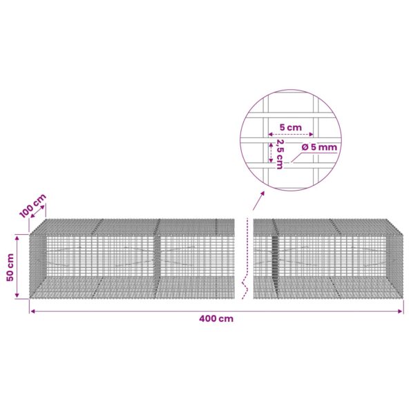vidaXL Gabión s drôtom 5 mm a sieťou 5x2,5 cm 400x100x50 cm – Obrázok 6