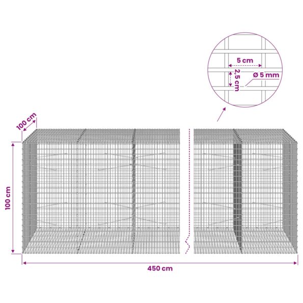 vidaXL Gabión s drôtom 5 mm a sieťou 5x2,5 cm 450x100x100 cm – Obrázok 6