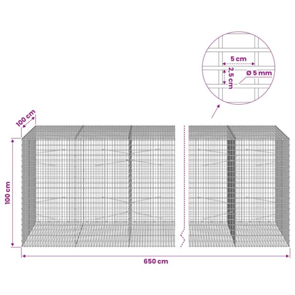 vidaXL Gabión s drôtom 5 mm a sieťou 5x2,5 cm 650x100x100 cm – Obrázok 6