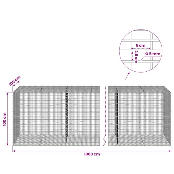 vidaXL Gabión s drôtom 5 mm a sieťou 5x2,5 cm 1000x100x100 cm – Obrázok 6