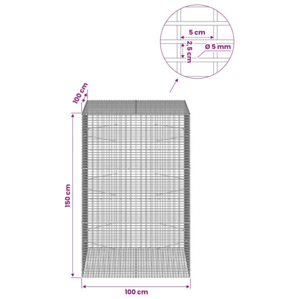 vidaXL Gabión s drôtom 5 mm a sieťou 5x2,5 cm 100x100x150 cm – Obrázok 6