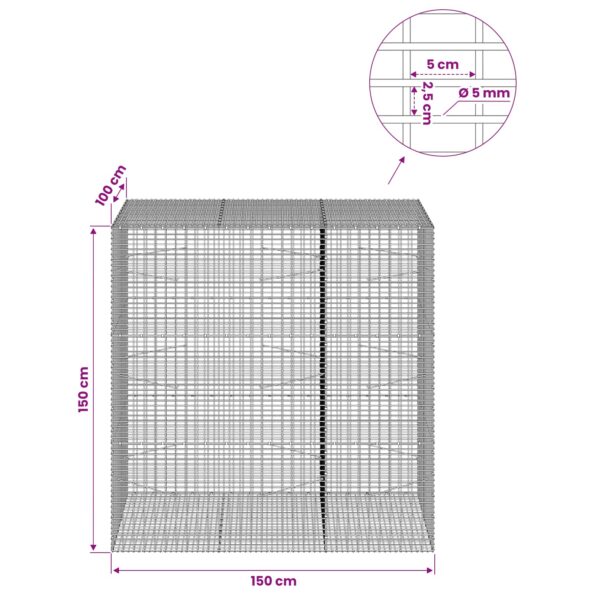 vidaXL Gabión s drôtom 5 mm a sieťou 5x2,5 cm 150x100x150 cm – Obrázok 6