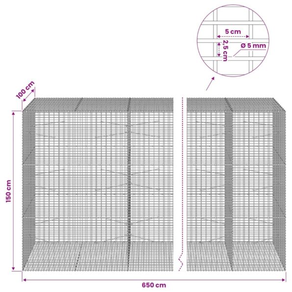 vidaXL Gabión s drôtom 5 mm a sieťou 5x2,5 cm 650x100x150 cm – Obrázok 6
