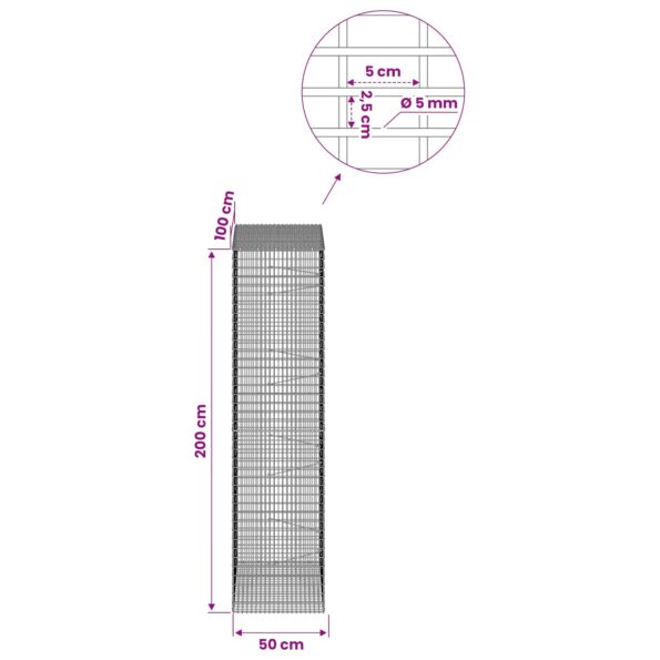 vidaXL Gabión s drôtom 5 mm a sieťou 5x2,5 cm 50x100x200 cm – Obrázok 6