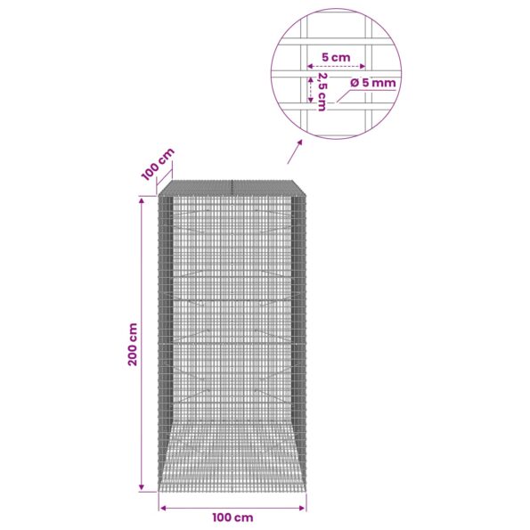 vidaXL Gabión s drôtom 5 mm a sieťou 5x2,5 cm 100x100x200 cm – Obrázok 6