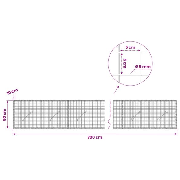 vidaXL Gabión s drôtom 5 mm a sieťou 5x5 cm 700x10x50 cm – Obrázok 6
