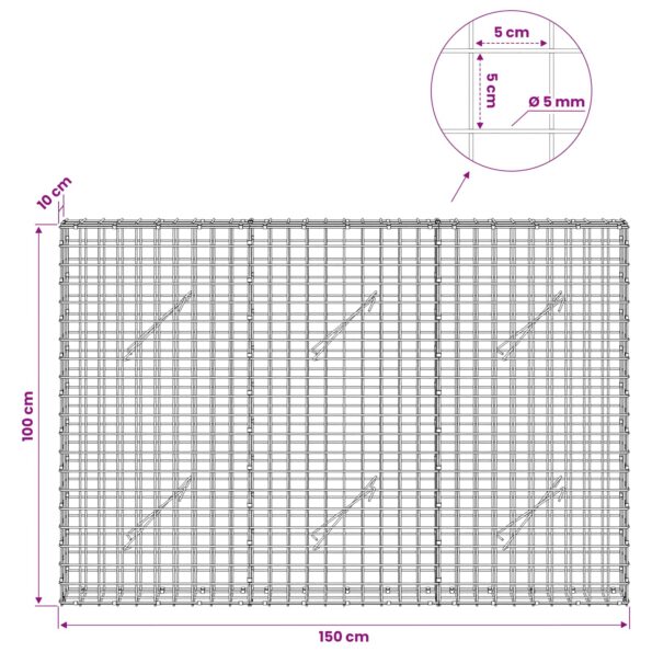 vidaXL Gabión s drôtom 5 mm a sieťou 5x5 cm 150x10x100 cm – Obrázok 6