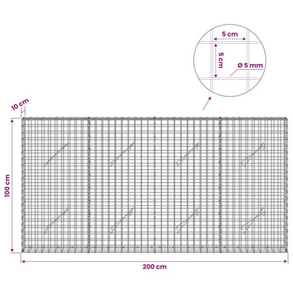 vidaXL Gabión s drôtom 5 mm a sieťou 5x5 cm 200x10x100 cm – Obrázok 6