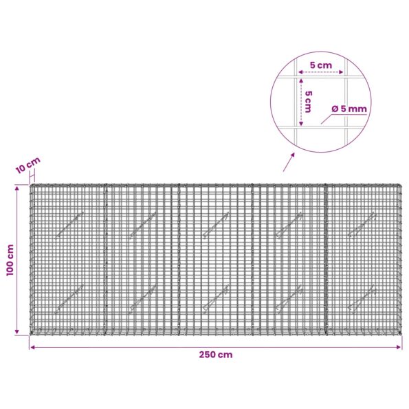 vidaXL Gabión s drôtom 5 mm a sieťou 5x5 cm 250x10x100 cm – Obrázok 6