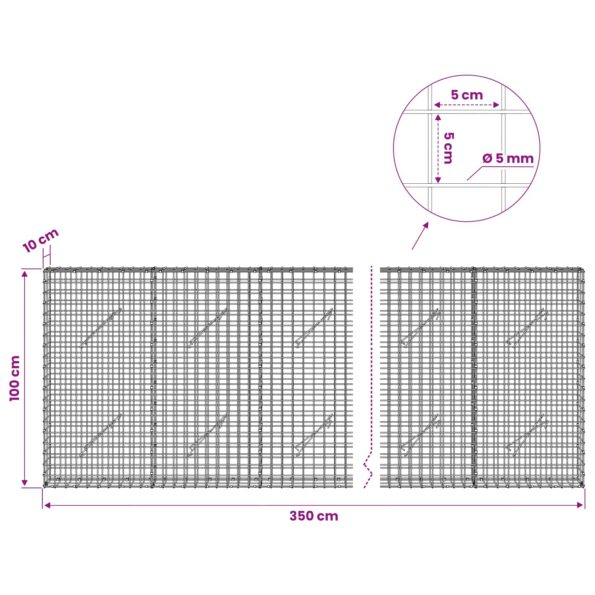 vidaXL Gabión s drôtom 5 mm a sieťou 5x5 cm 350x10x100 cm – Obrázok 6