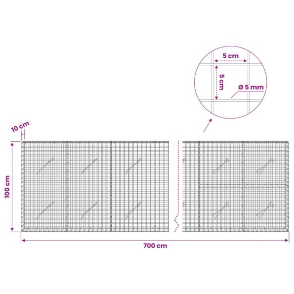 vidaXL Gabión s drôtom 5 mm a sieťou 5x5 cm 700x10x100 cm – Obrázok 6