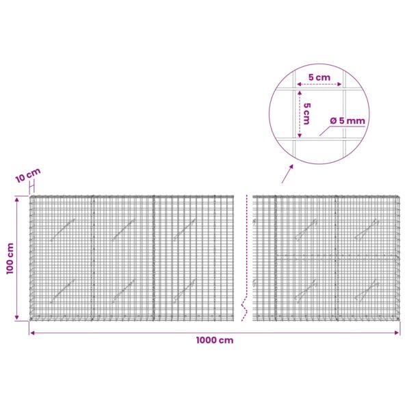 vidaXL Gabión s drôtom 5 mm a sieťou 5x5 cm 1000x10x100 cm – Obrázok 6