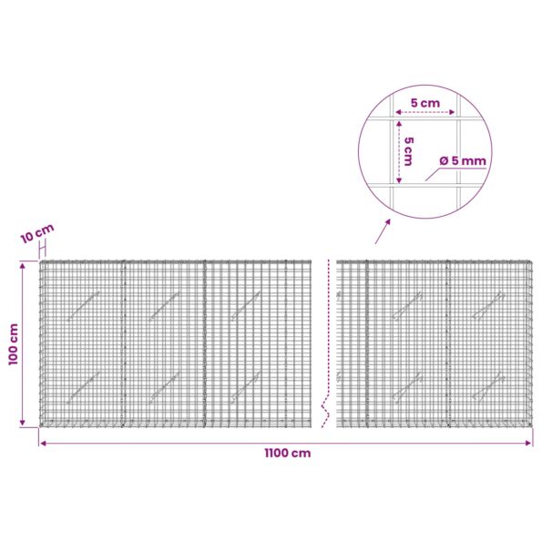 vidaXL Gabión s drôtom 5 mm a sieťou 5x5 cm 1100x10x100 cm – Obrázok 6