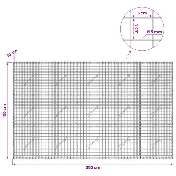 vidaXL Gabión s drôtom 5 mm a sieťou 5x5 cm 250x10x150 cm – Obrázok 6