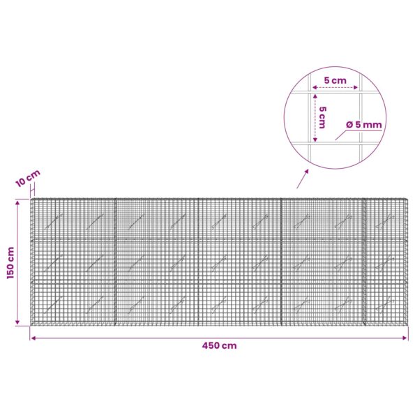 vidaXL Gabión s drôtom 5 mm a sieťou 5x5 cm 450x10x150 cm – Obrázok 6