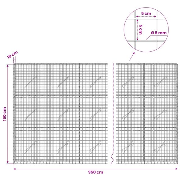vidaXL Gabión s drôtom 5 mm a sieťou 5x5 cm 950x10x150 cm – Obrázok 6