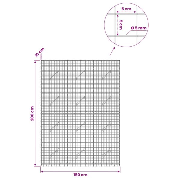 vidaXL Gabión s drôtom 5 mm a sieťou 5x5 cm 150x10x200 cm – Obrázok 6